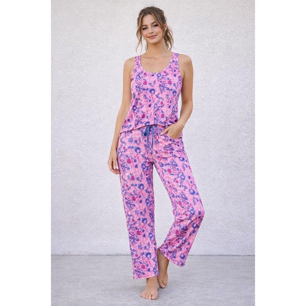 Lady‎ Princess Pajama Set Pink Blue Floral Polyester Spandex Loungewear 2X